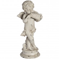 Cream Angel Statue with Panpipe